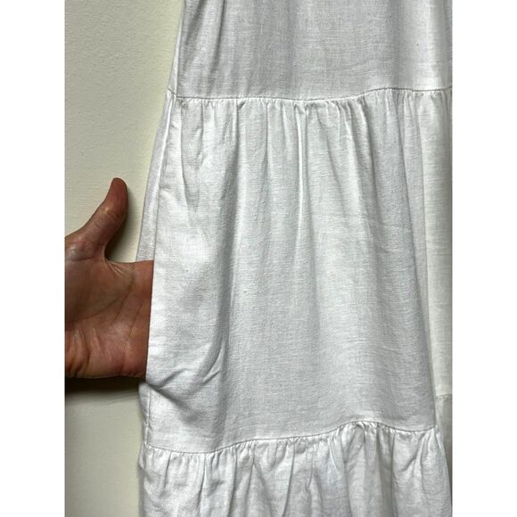 J. CREW FACTORY Linen Blend Tiered Ruffle Sleeve Mini Dress, White, Sz 2 - Picture 3 of 10